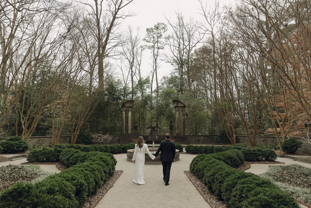 Romantic engagement portraits at the historic Swan House Atlanta estate gardens